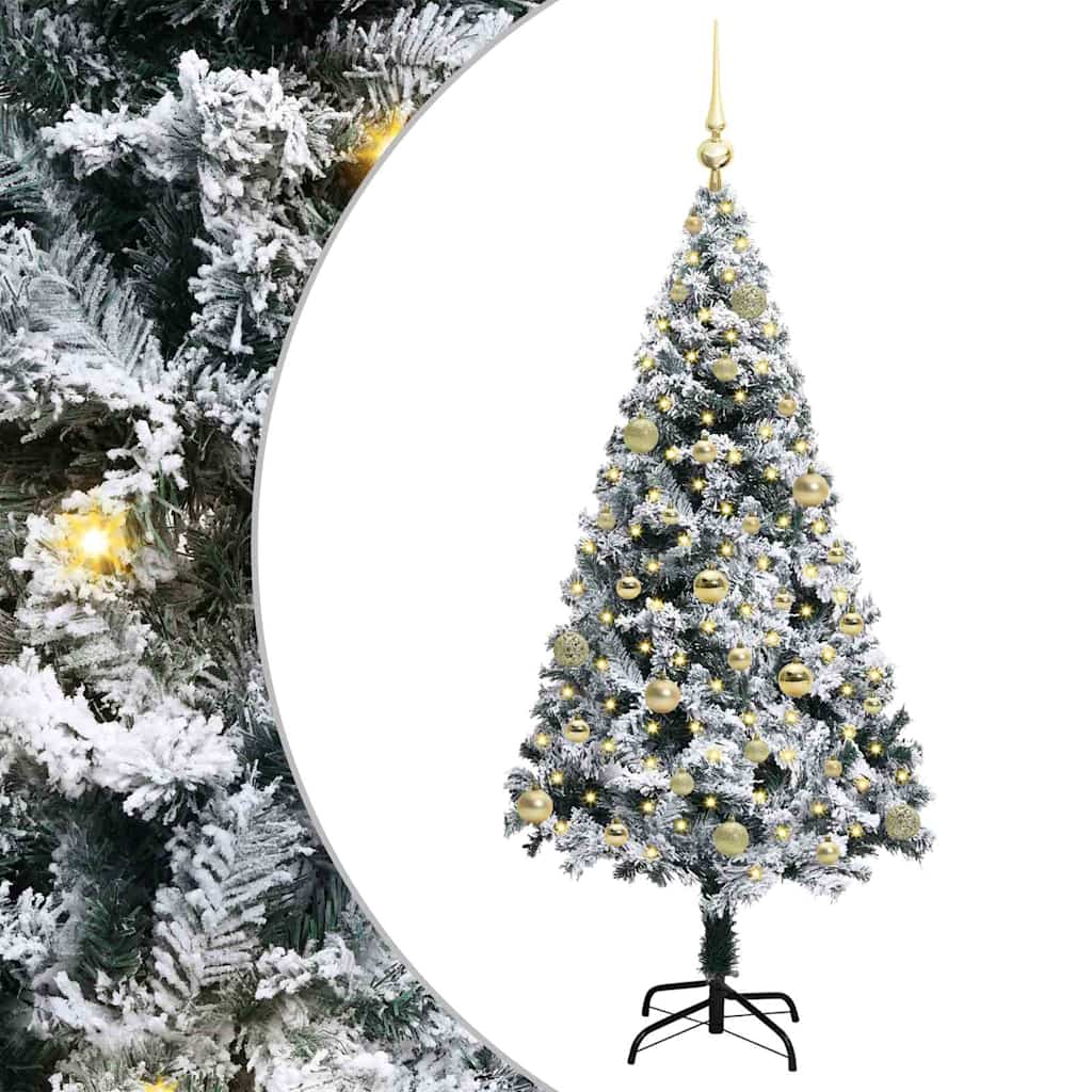 Árbol De Navidad Artificial De 150 Cm Con Luces - PVC Verde Efecto Nieve, Con Piñas, Soporte De Metal