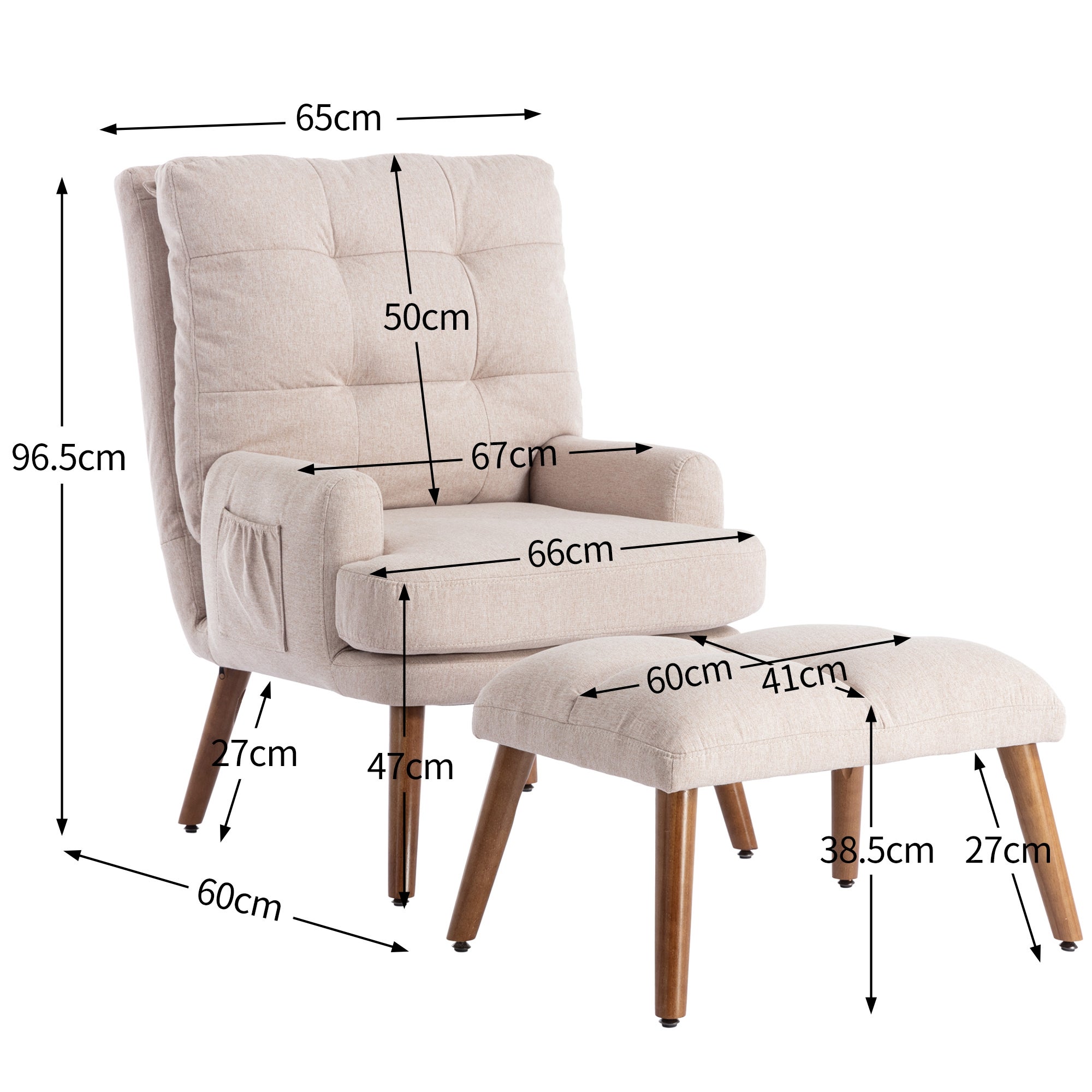 Fauteuil vonvertible avec repose-pieds et dossier réglable - Beige - 9