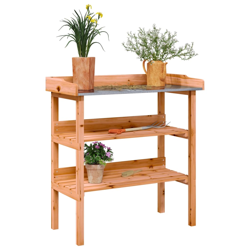 Jardinière | Table à plantes avec étagères marron 78x38x82,5cm bois de sapin CFW75514 - 2