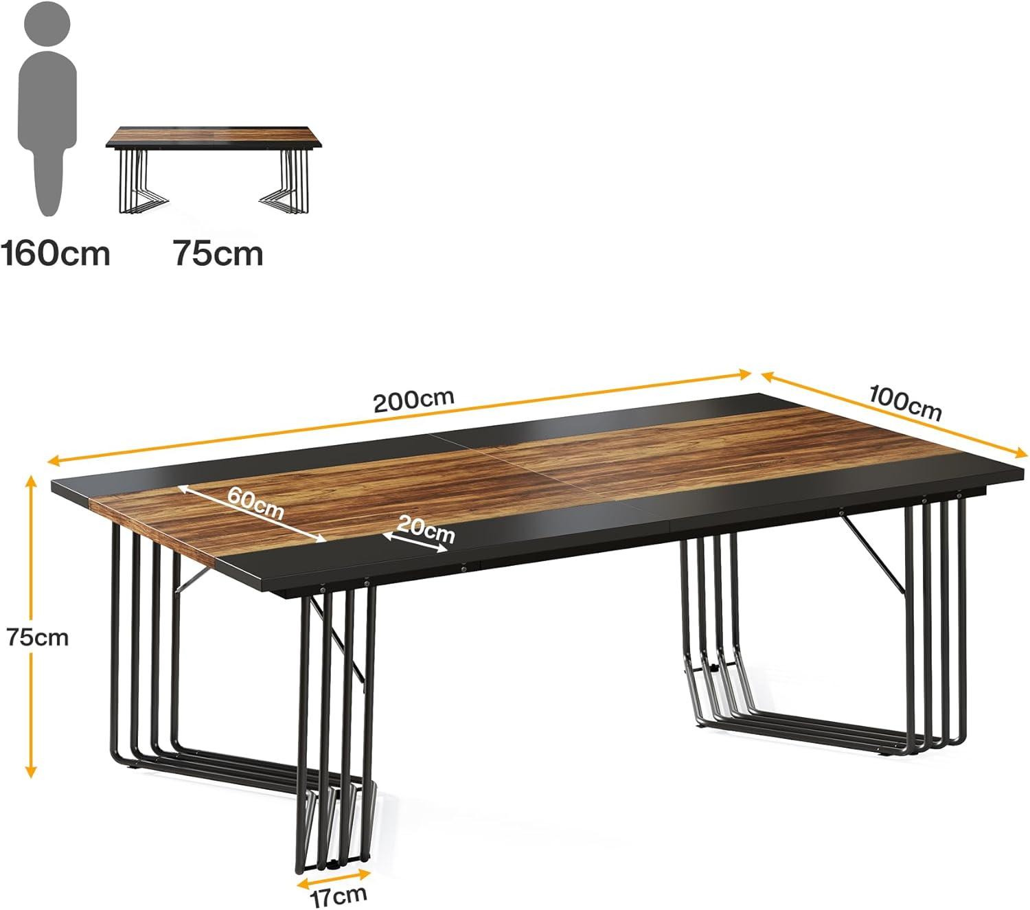 Tribesigns Stół jadalny dla 8-10 osób, 200 cm, industrialny stół kuchenny do salonu i kuchni - 2