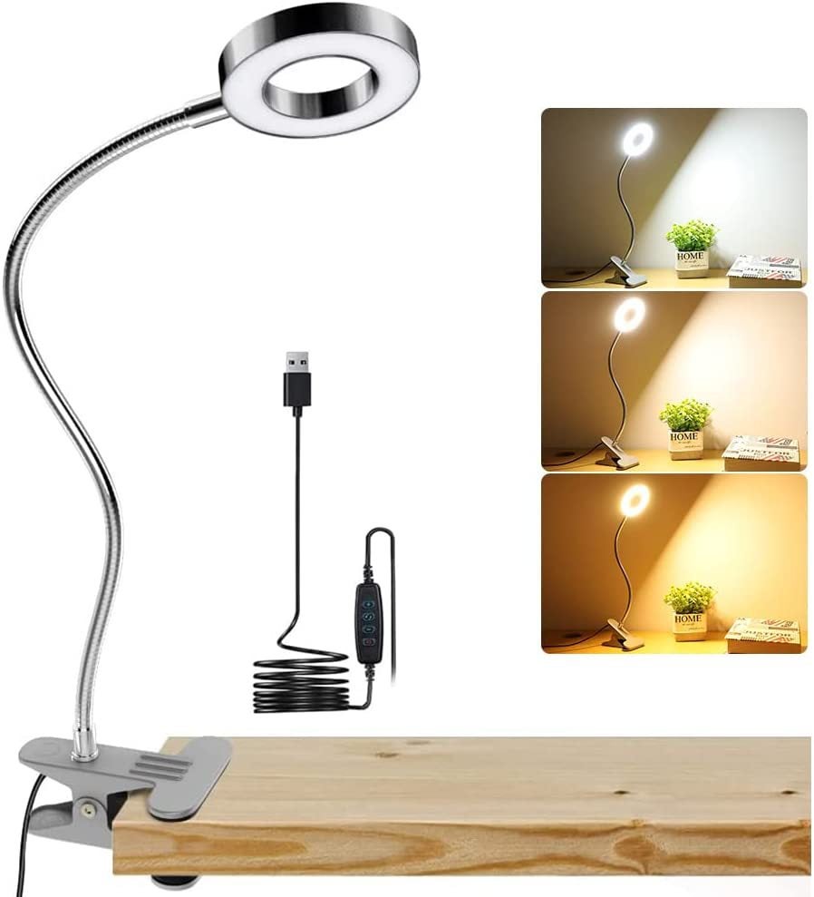 48 diod LED Lampka do czytania z klipsem – regulowana jasność – zasilana przez USB – idealna na stolik nocny, biurko i do pracy – srebrna