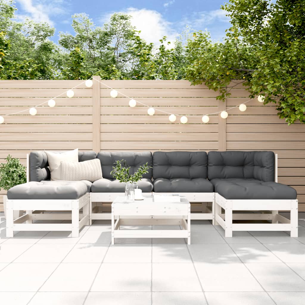 Salon de jardin 7 pcs Blanc Bois de pin massif - 2