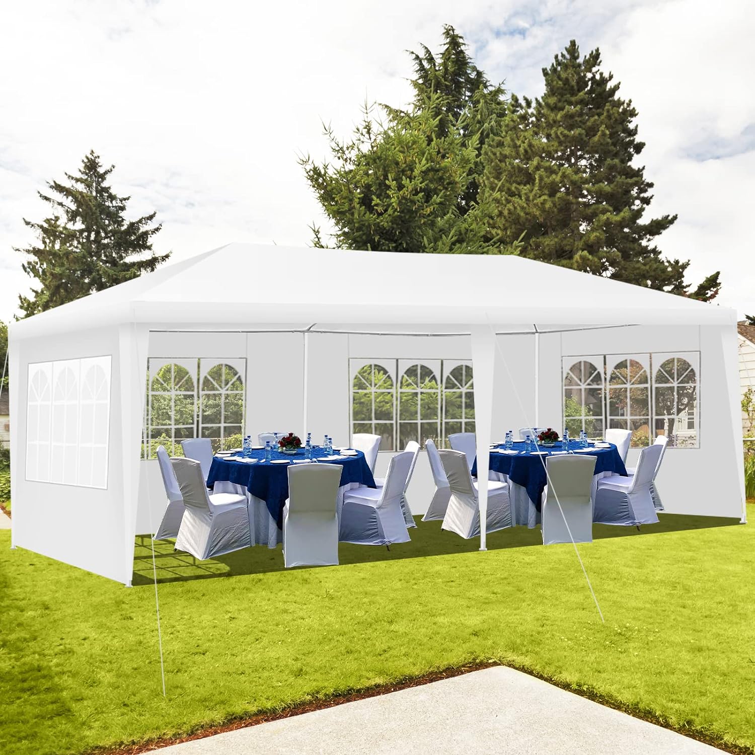 3 x 6 m carpa de jardín con ventanas, tienda de recepción protección contra el sol y la lluvia, carpa de cenador para acampada (3x6m, 4 lonas - 9