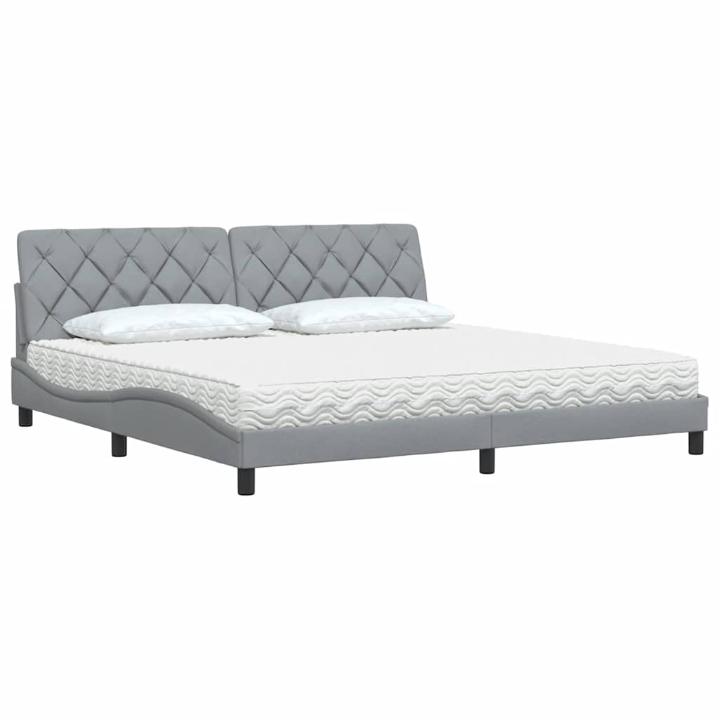 Lit avec matelas gris clair 200x200 cm tissu - 5