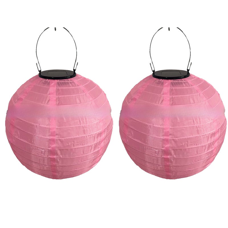 Zewnętrzne lampy solarne, 2 sztuki, solarna latarnia LED, wisząca solarna latarnia ogrodowa, różowa