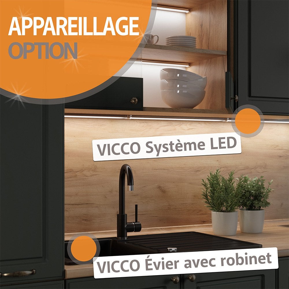 Vicco Cuisine en angle Fame-Line, Blanc brillant/Anthracite, 190x60cm , PT Chêne - 5