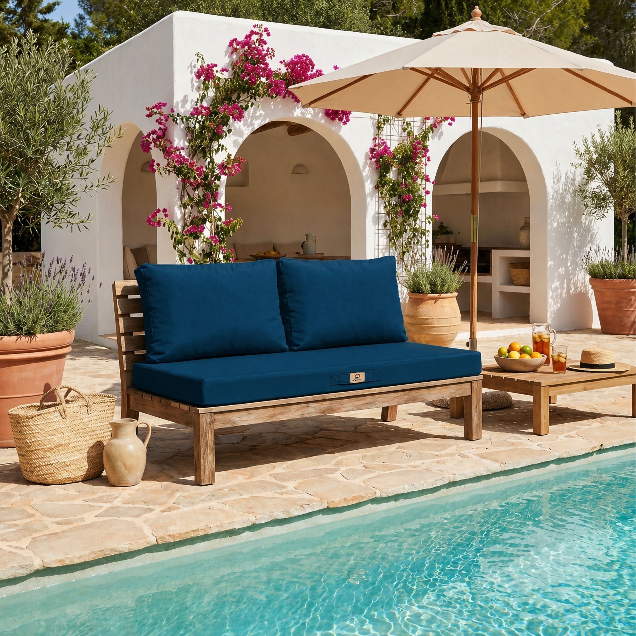 Coussins pour salon de jardin déhoussable 120x60cm Bleu pétrole - 2