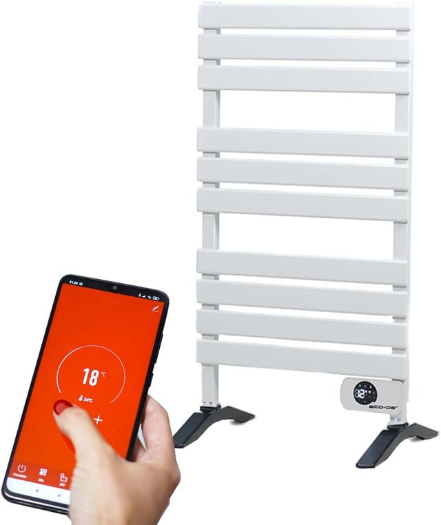 ECODE® Portasciugamani elettrico, radiatorei, 500 W, programmazione 24/7, IP24, WiFi, controllo app Tuya, 105x56x5,5 cm. ECO-701N (Bianco)