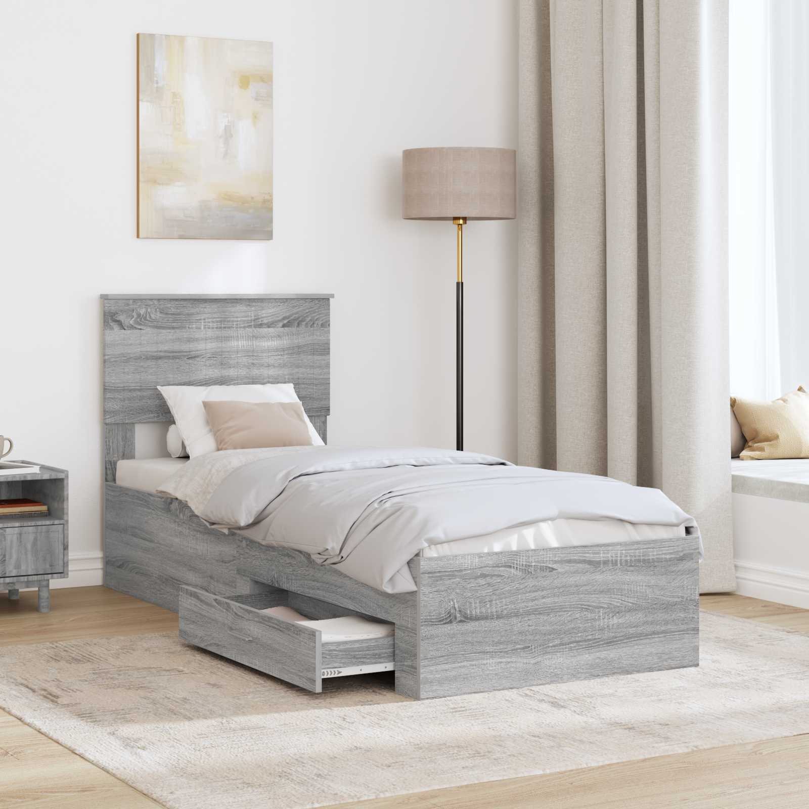 Cadre de lit avec tiroir, gris et argent, pour la chambre, 75 × 190 cm - 3