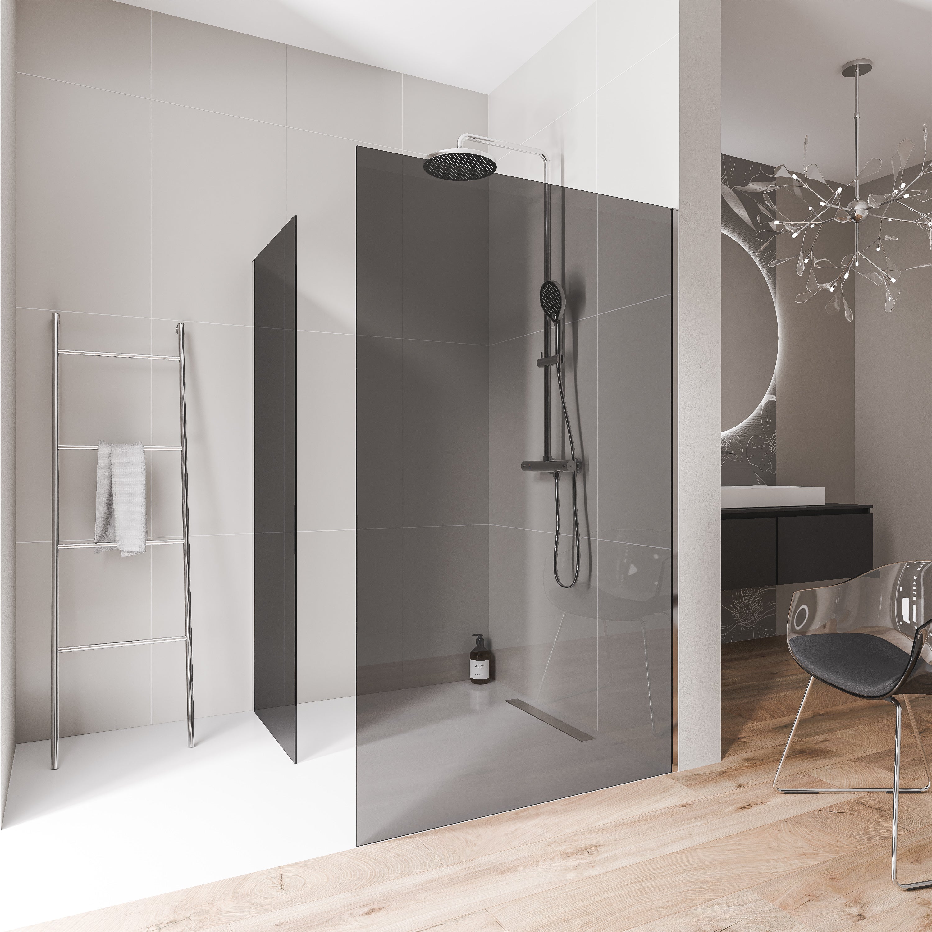 Bernstein Kabina prysznicowa Walk-In EX102 szkło ESG 10mm - 2 ścianki profil ścienny chrom 130x90 cm - 2