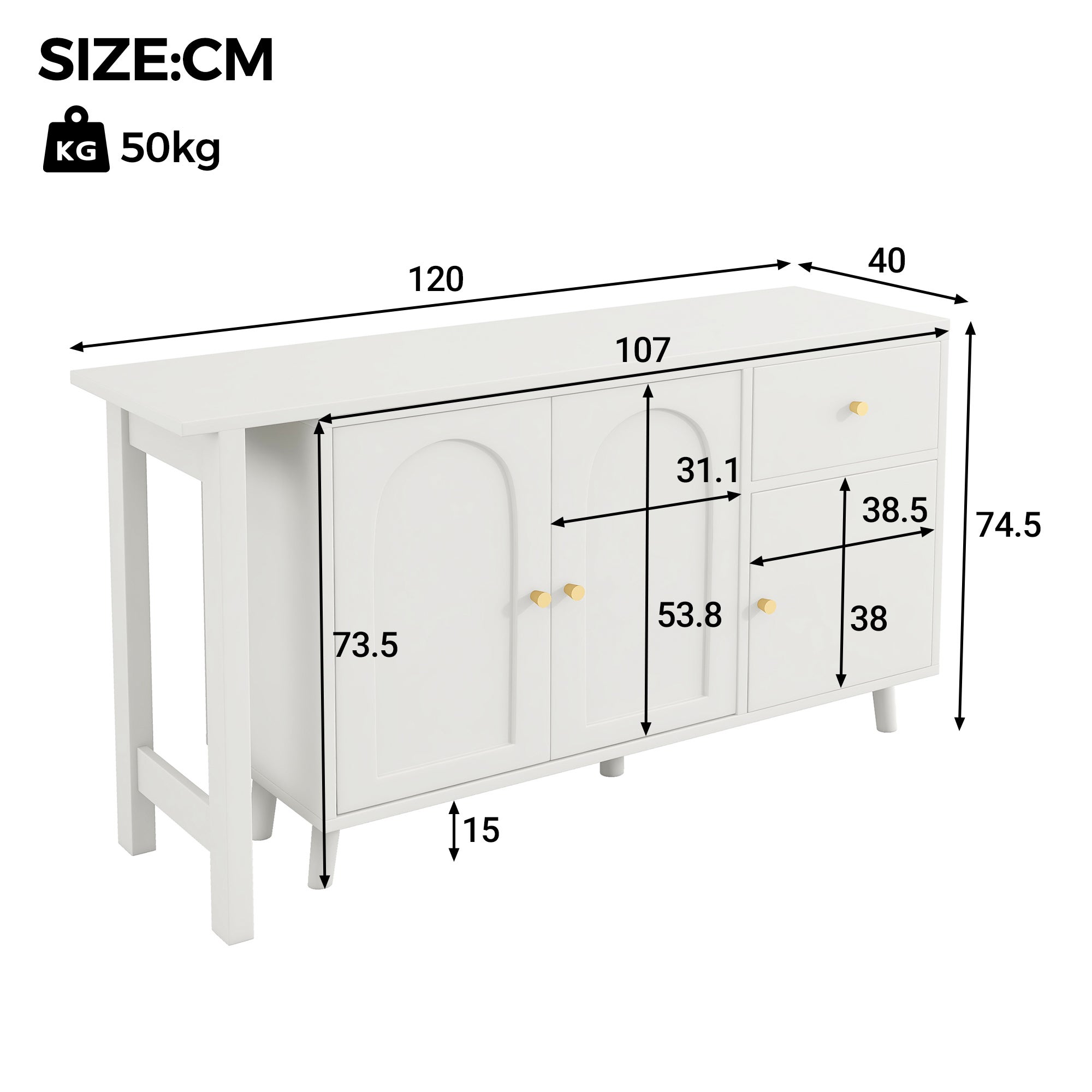 Bureau 2 en 1 120x40x74.5cm - Pivotant à 360° - 3 portes 1 tiroir - Certifié FSC - Blanc - 6