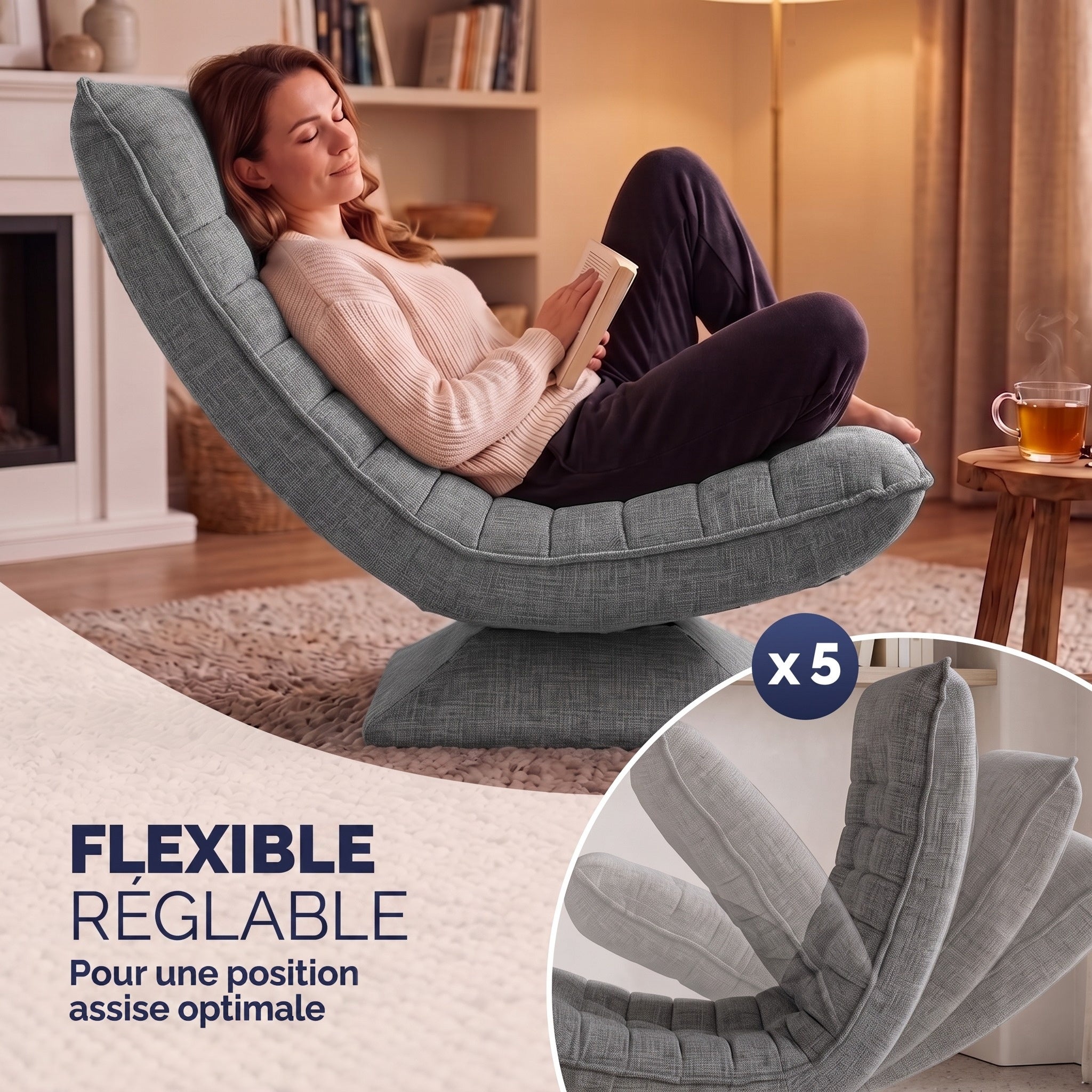 CASARIA Fauteuil tout confort pivotant 360 degrés gris - 5
