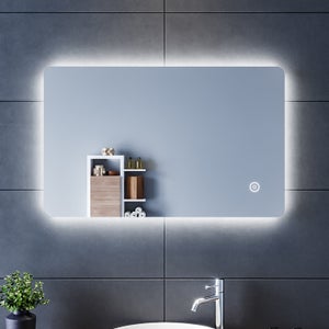 Sirhona Specchio da Bagno con Illuminazione 100x60cm, Specchio Luminoso da Bagno con Dimmer, 3 Temperature di Colore, Anti-appannamento, Funzione Memoria, Orizzontale/Verticale