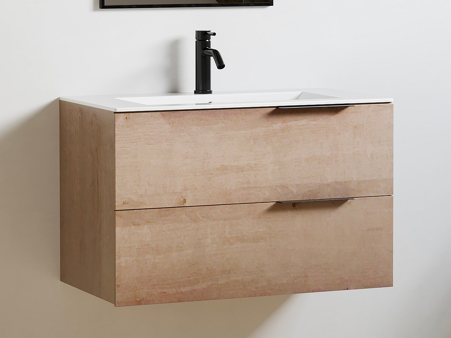 Szafka łazienkowa wisząca z umywalką do zabudowy - Jasny naturalny - 80 cm - NISAYA