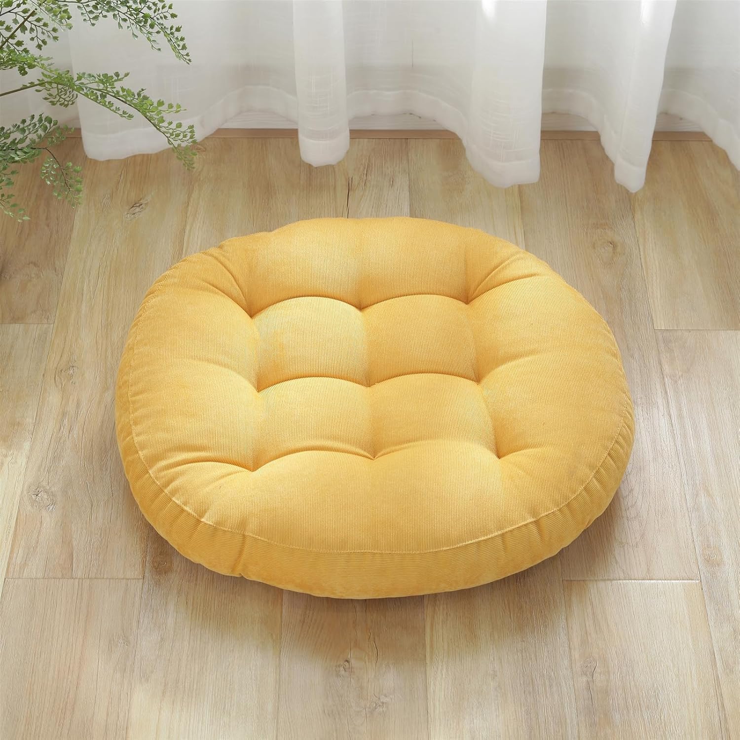 Okrągła poduszka na krzesło - odpowiednia do domu, biura, jadalni, kuchni. 55 cm / 21 cali, żółta, 1 sztuka.