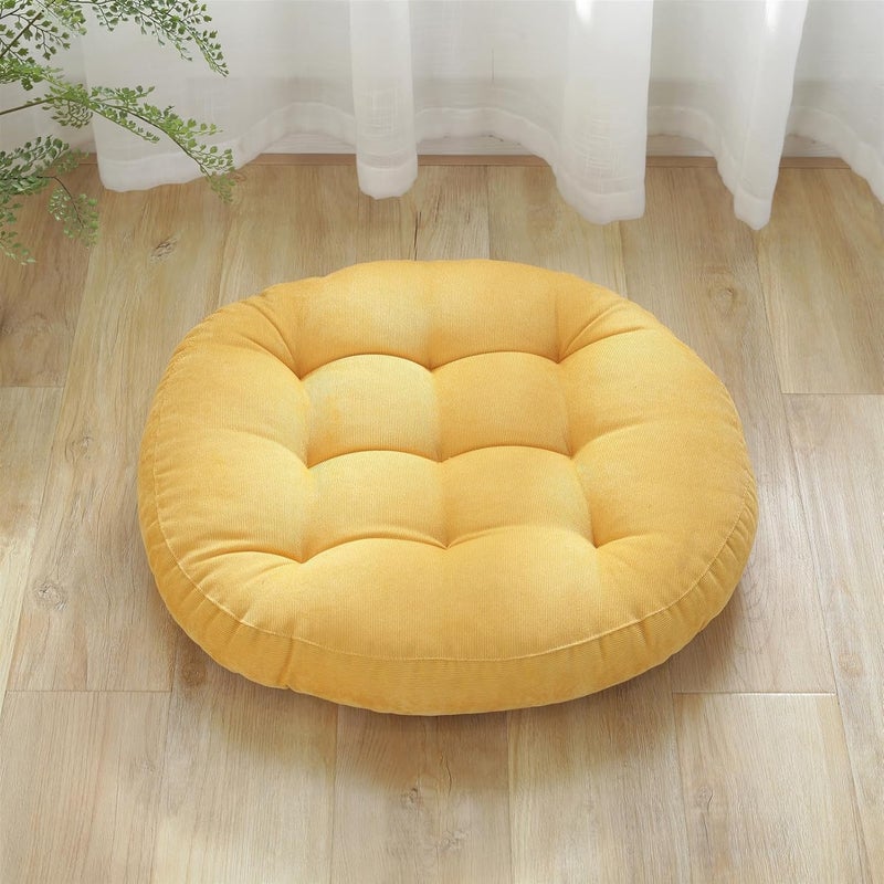 Okrągła poduszka na krzesło - odpowiednia do domu, biura, jadalni, kuchni. 55 cm / 21 cali, żółta, 1 sztuka.