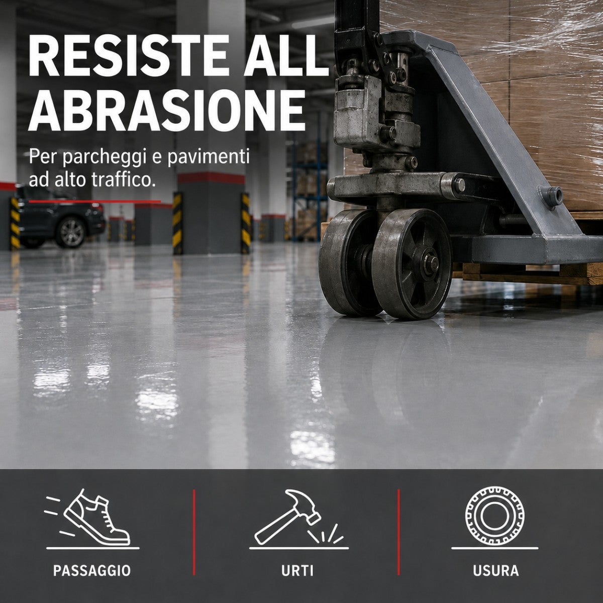 VERNICE EPOSSIDICA PER TRAFFICO INTENSO - REVEPOXY - 55 - 5 Kg (fino a 10 m² in 2 strati) Rosso segnaletico - RAL 3020 - ARCANE INDUSTRIES - 4