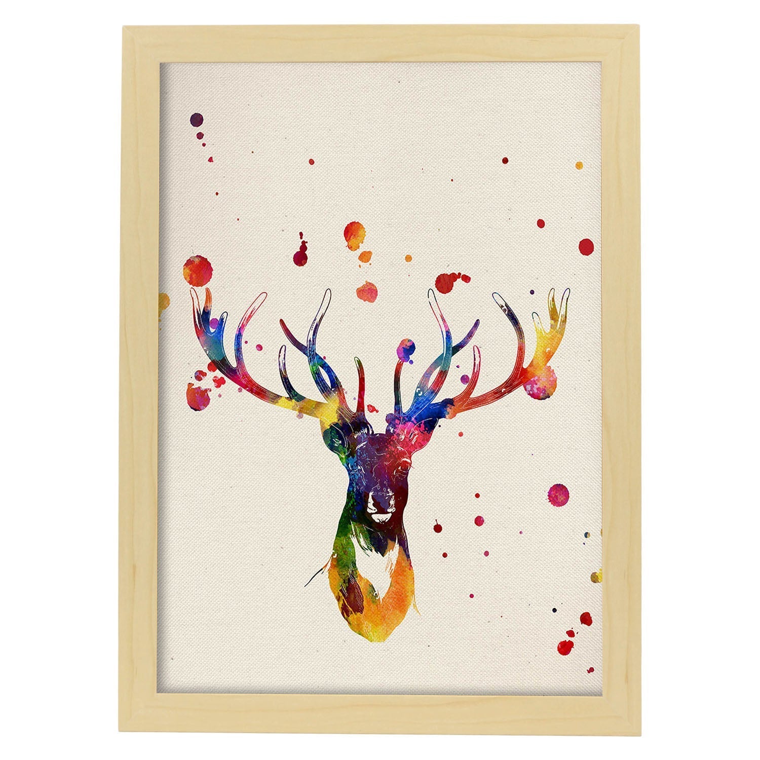 Lamina para enmarcar ciervo estilo acuarela. poster con imagen de ciervo en . decoracion de hogar marco madera clara - a3