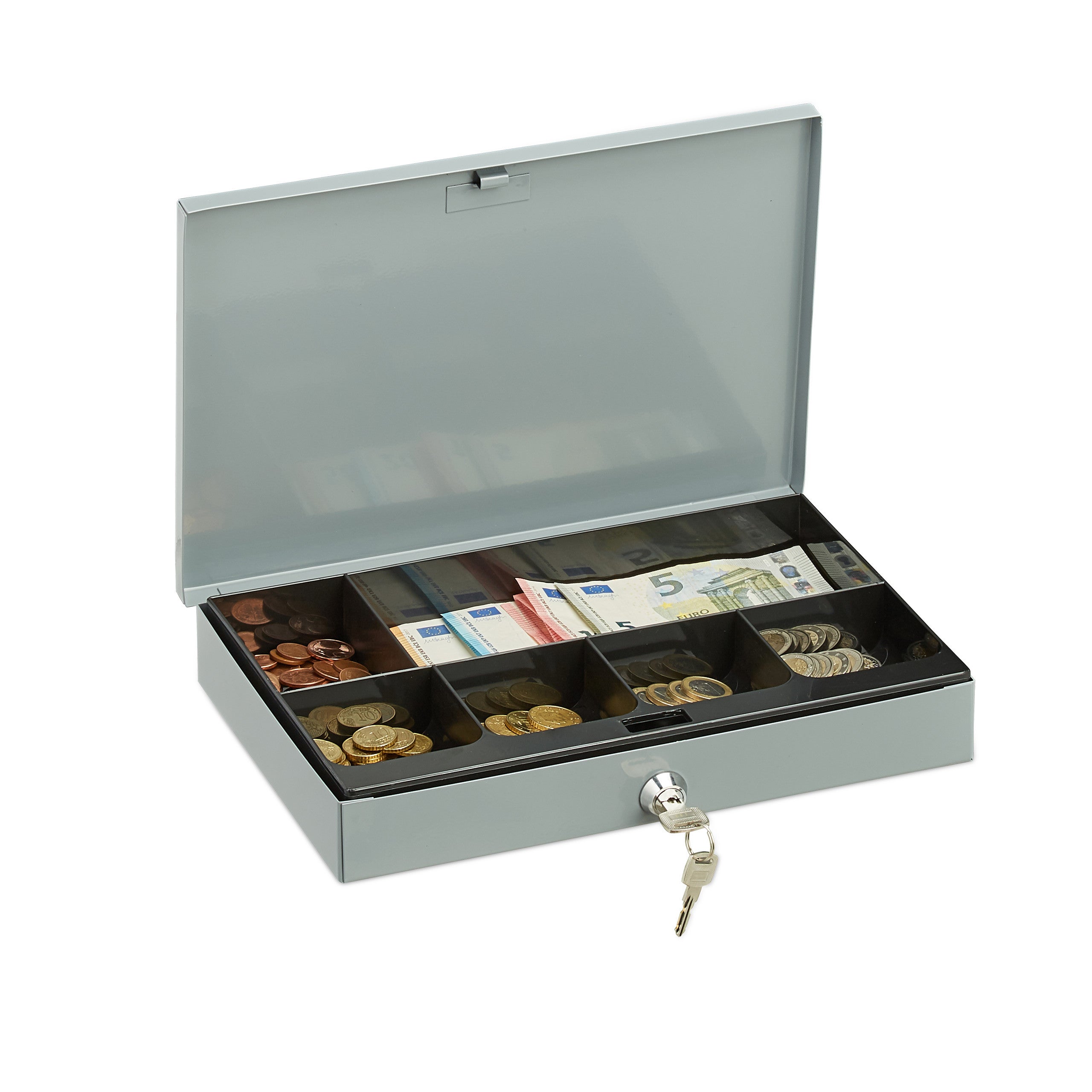 Caisse à Monnaie Métallique Portable - 198x158x88 Mm, Avec Séparateur Et Trieur - Pour Commerce, Bureau, Bijoux