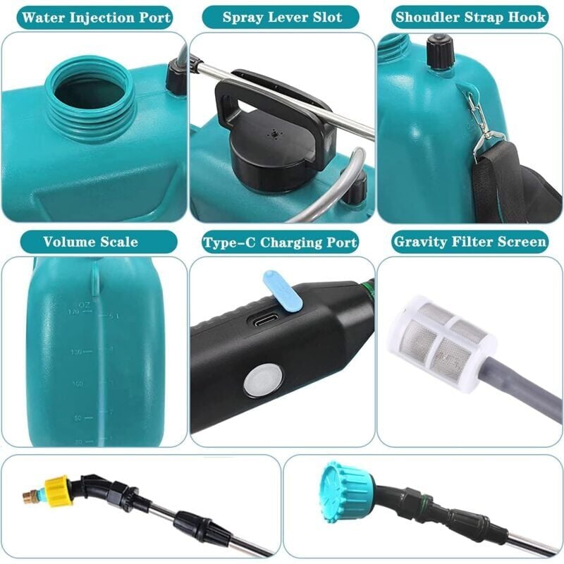 Pulvérisateur Électrique de Jardin avec 3 Buses Réglable, USBRechargeable, Pulvérisateur de Protection des Plantes pour Jardin (5L Pulvérisateur Vert) - 3