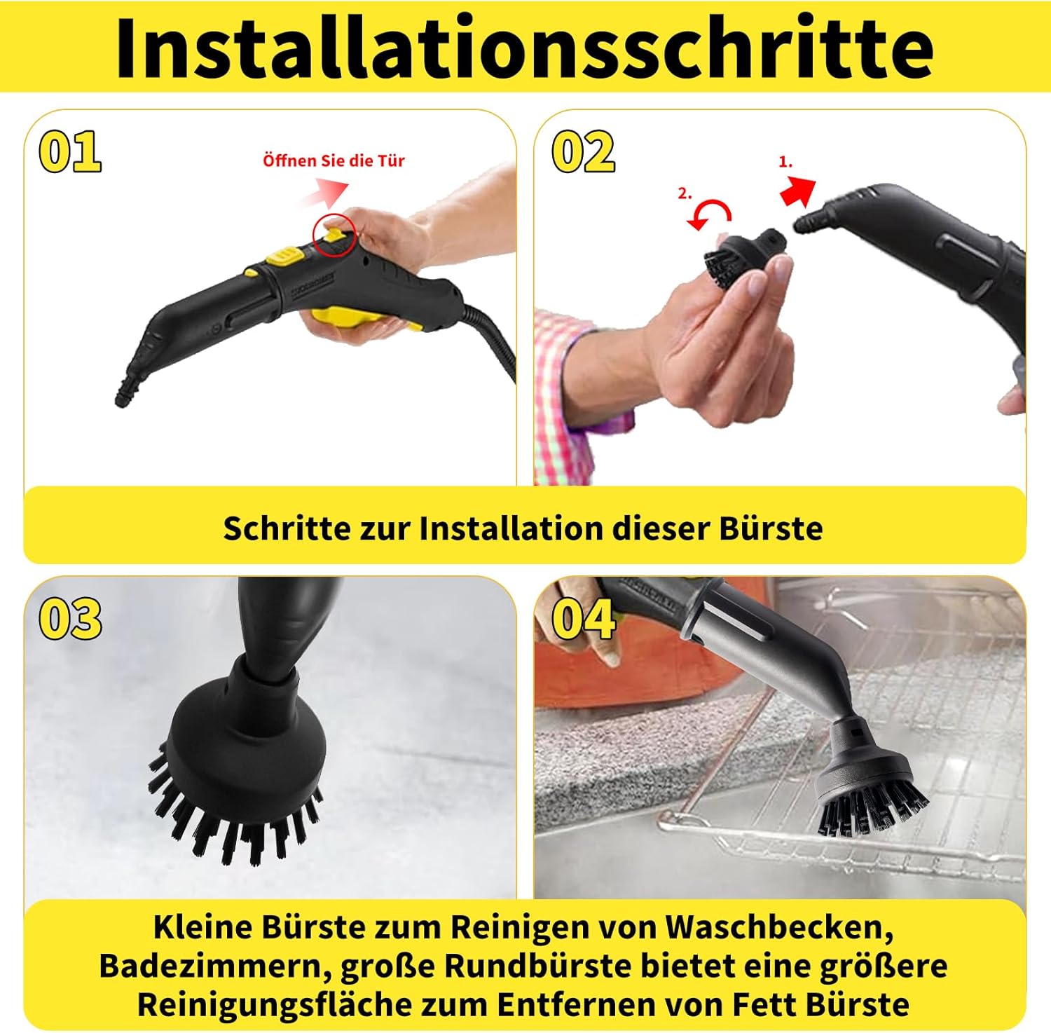 Akcesoria do parownicy Kärcher Easyfix SC1 SC2 SC3 SC4 SC5 - Zestaw szczotek okrągłych - Dysza szczotki okrągłej - Szczotka do parownicy - 3