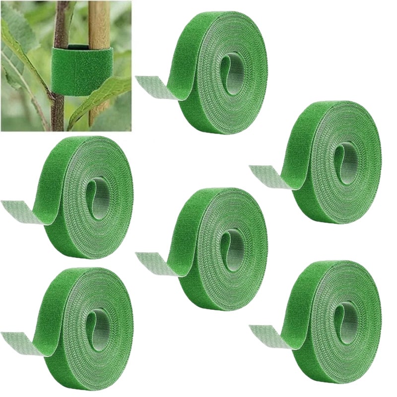 6 rouleaux de ruban adhésif en nylon réutilisable pour plantes de jardin, tomates, fleurs ou légumes en bacs surélevés, vert, 10 mm x 2 m - 2