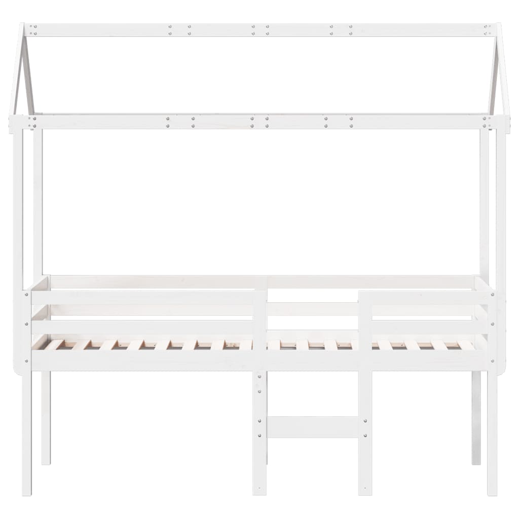 Lit haut avec toit blanc 75x190 cm bois de pin massif - 4