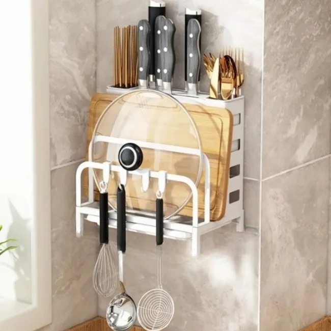 Stojak kuchenny, stojak na noże bez wiercenia, stojak na pałeczki, deska do krojenia, stojak na sztućce, 25,5x14x24 cm