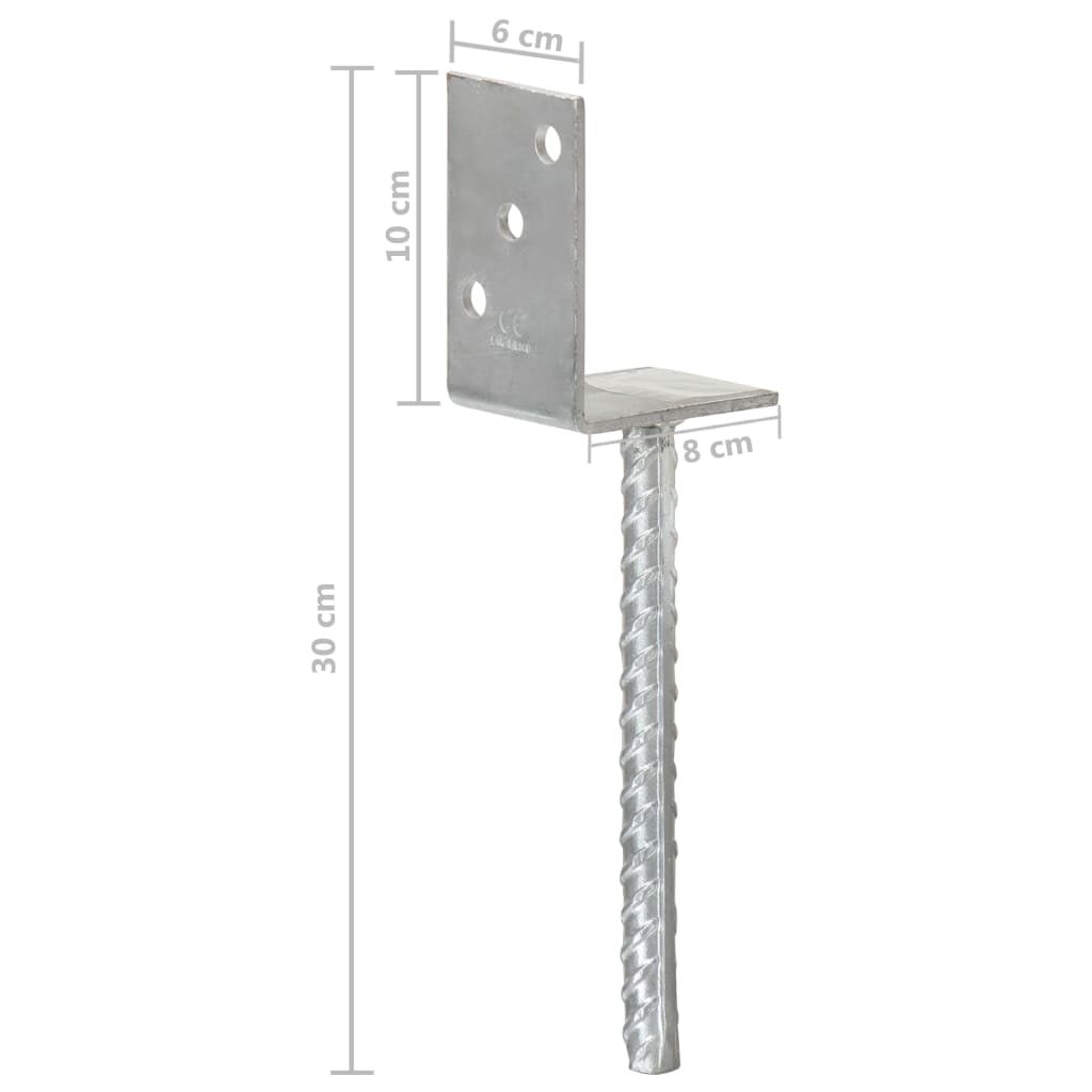 vidaXL Piquets de clôture 6 pcs Argenté 8x6x30 cm Acier galvanisé - 6