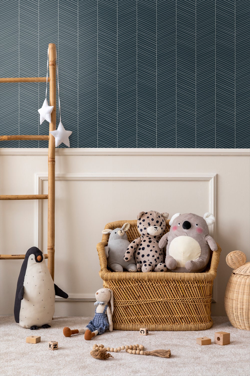 Papel de parede padrão de ossos de arenque azul - 53 cm x 10.05 m - Walls4You - 3