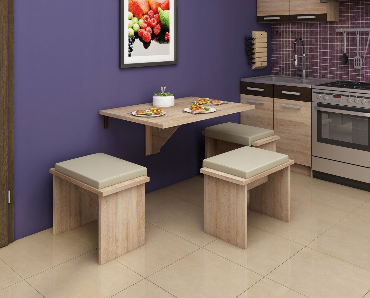 Table murale pliable étagère rabattable 100x70 Chêne Sonoma Modèle: HOMNI 8 Table pliante - 3