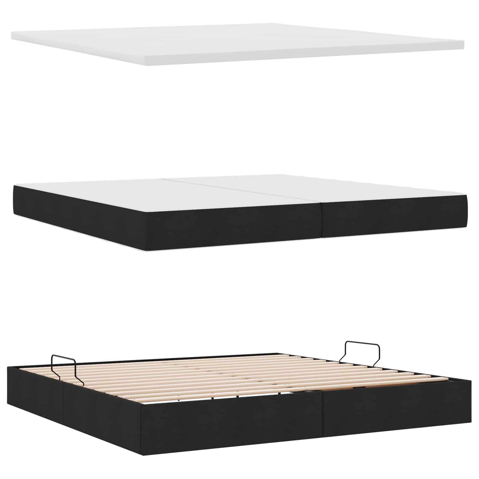 Lit avec rangement et matelas noir 200 x 200 cm tissu - 8