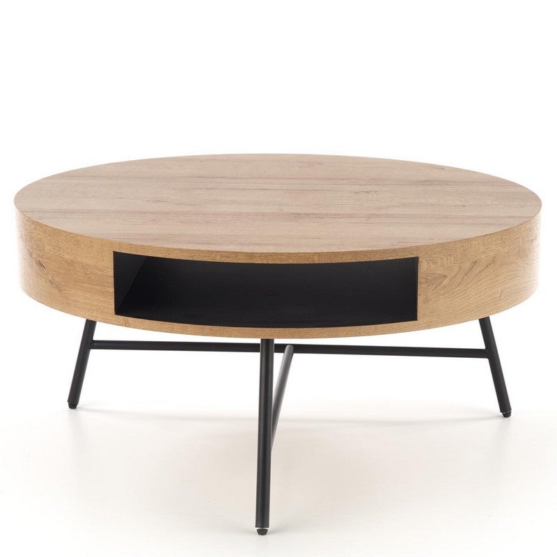 Table basse ronde 80 cm de diamètre aspect chêne doré avec structure en ...