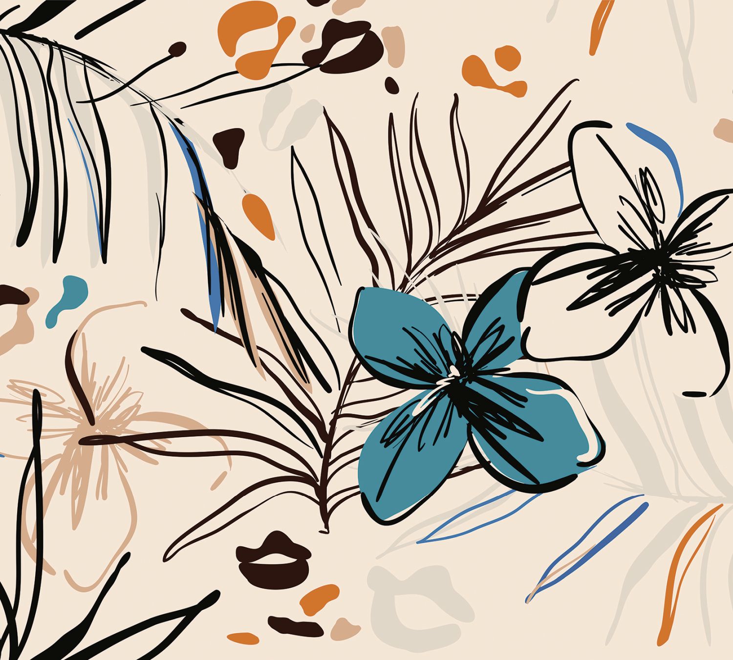 Fotomural diseño floral beige, azul y naranja - 270 x 300 cm - sanders & sanders