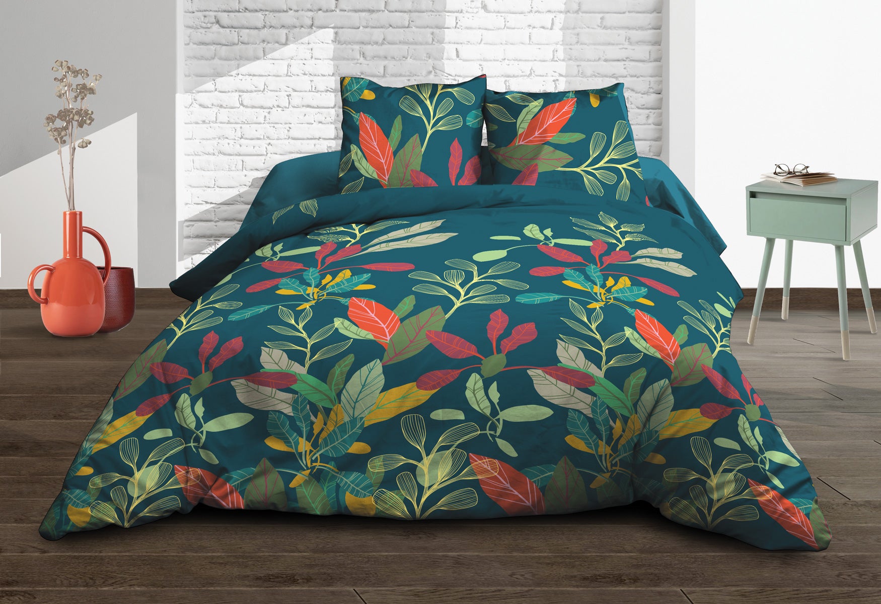 Parure Drap plat + drap-housse 160x200 + 2 T - Pur coton 57 fils - Acapulco - 4