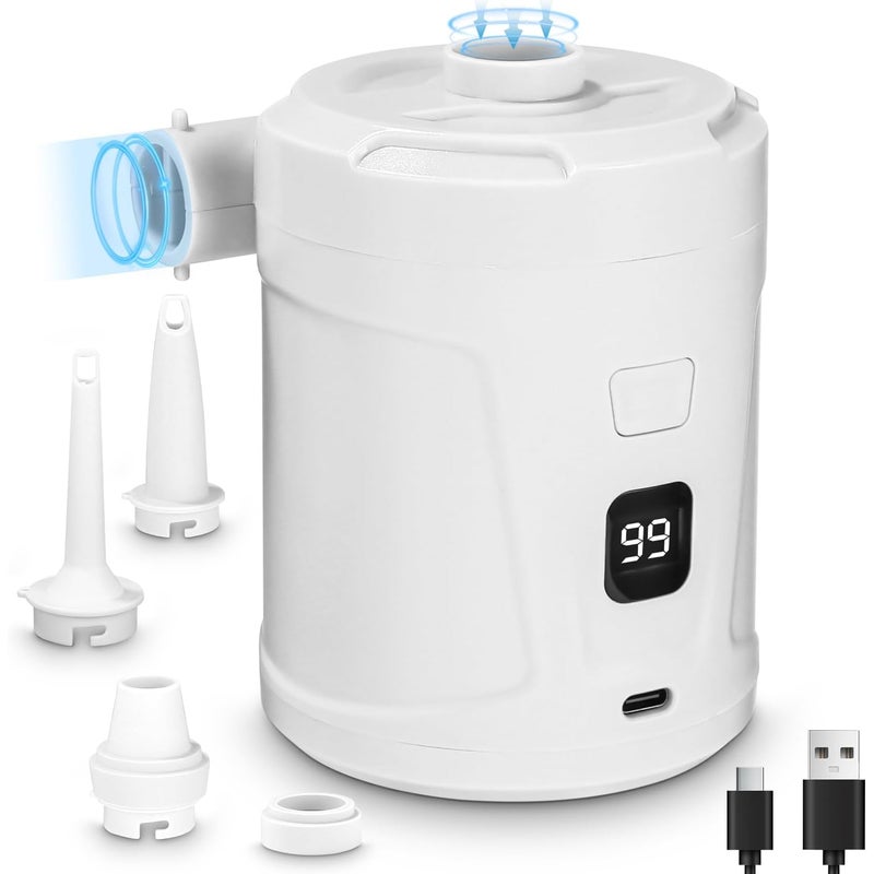 Elektryczna pompka powietrza, elektryczny inflator i deflator, akumulator 5200 mAh, pompka do materacy dmuchanych z 3 dyszami powietrza, szybkie pom