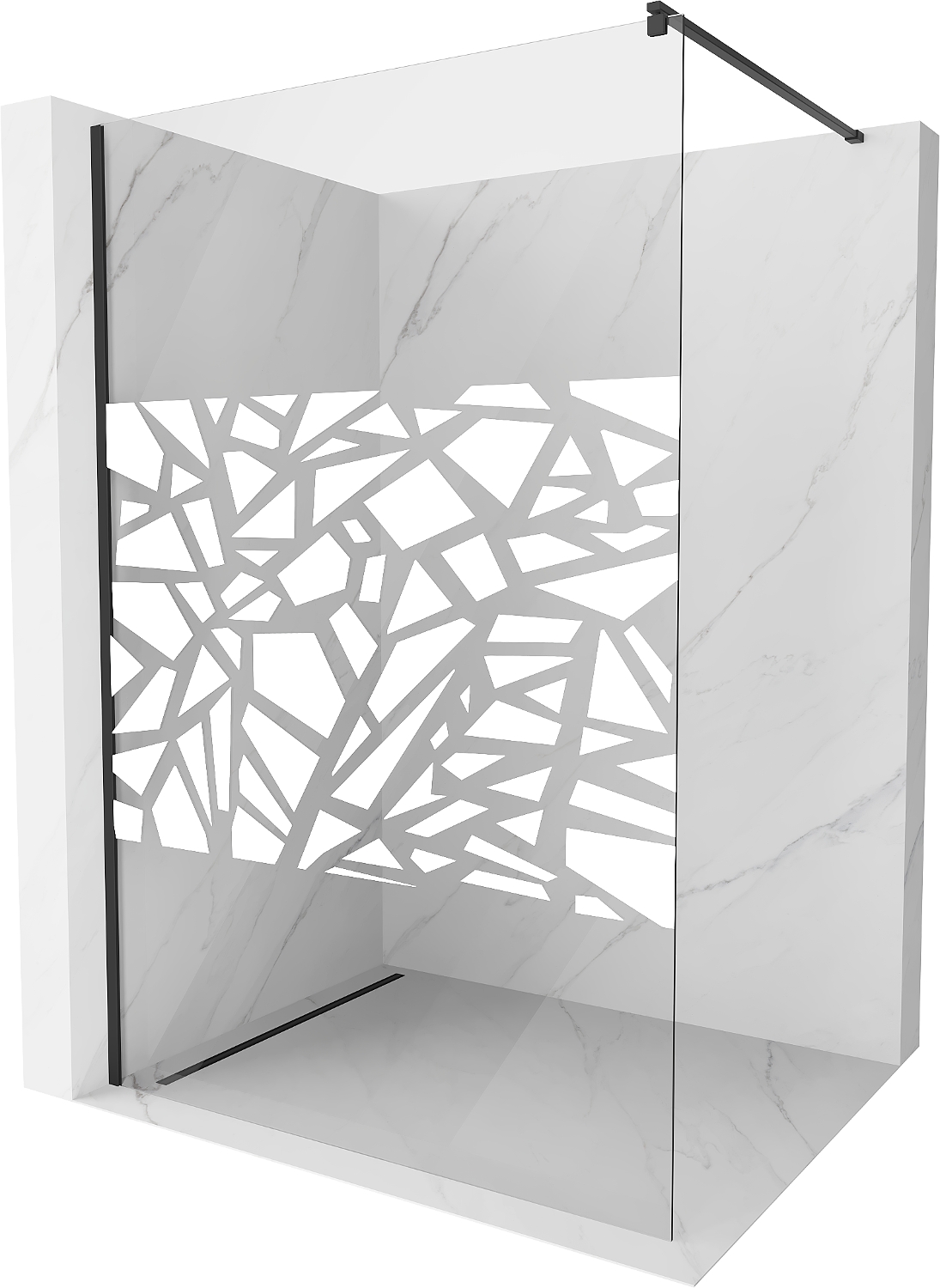 Mexen Kioto ścianka prysznicowa Walk-in 80 x 200 cm, biały wzór 8 mm, czarna - 800-080-101-70-85