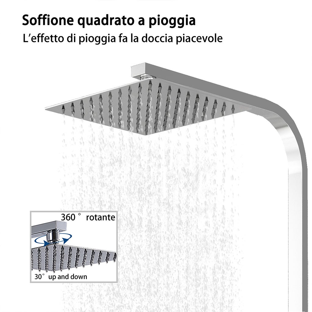 Colonne doccia termostatiche, OCEAN ITALY, Miscelatore doccia con soffione quadrato 20cm, acciaio inox cromato - 4