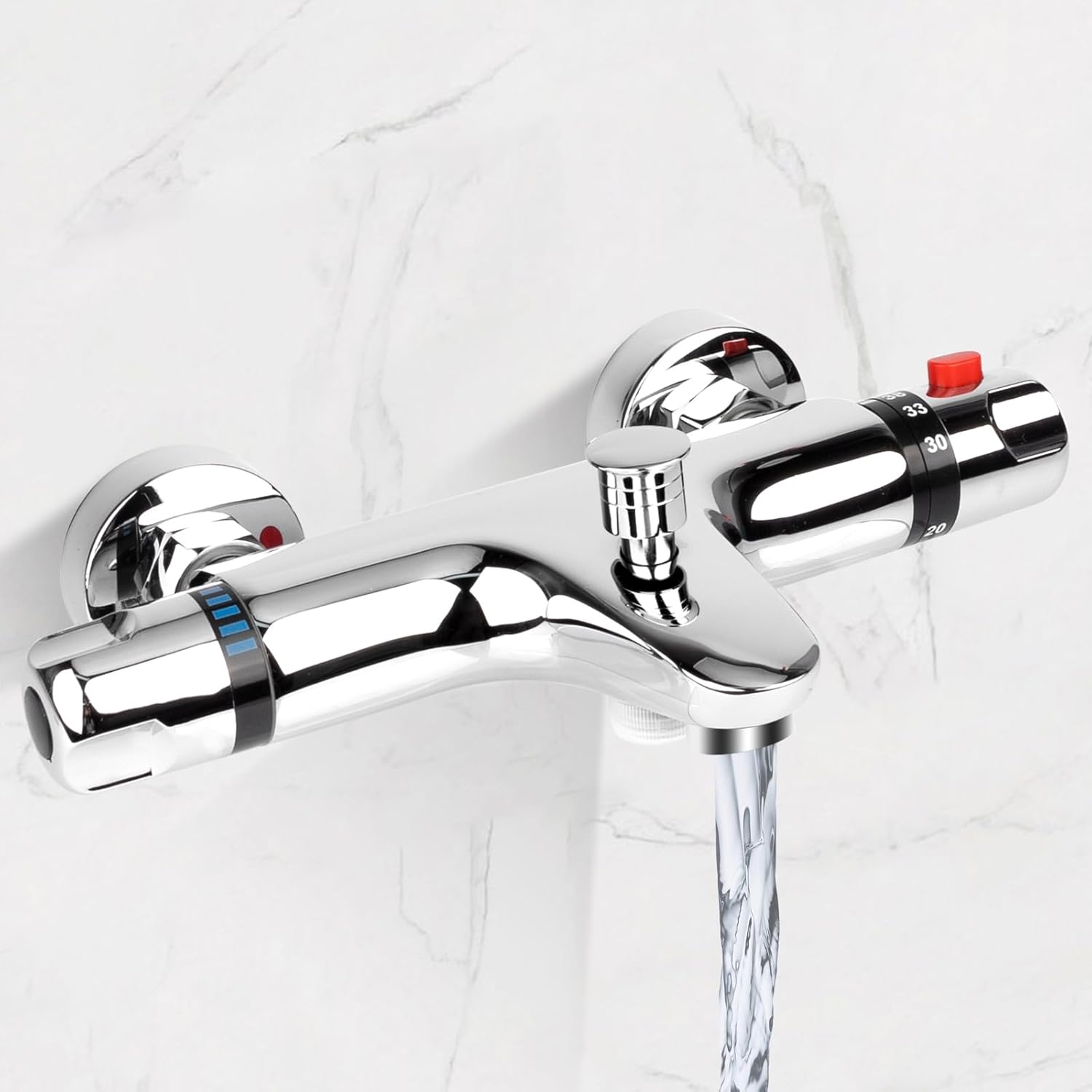 Bateria termostatyczna prysznicowa - Bateria termostatyczna prysznicowa z 2 wylewkami i blokadą bezpieczeństwa 38 ℃ - Bateria ścienna prysznicowa mosi