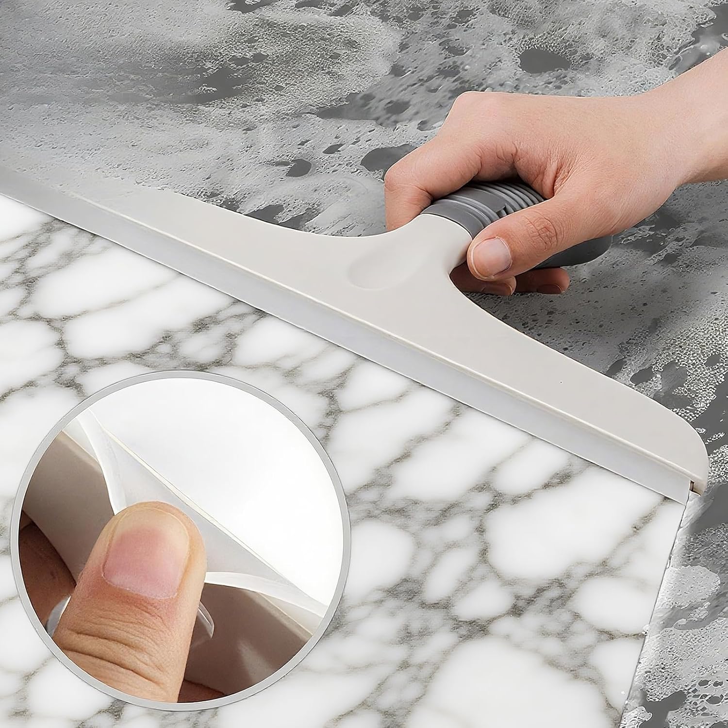Raclette en silicone multi-usages pour fenêtres, verre, portes de douche, nettoyeur de vitres robuste, avec ventouse, 25 cm, blanc et gris, 1 pièce - 3