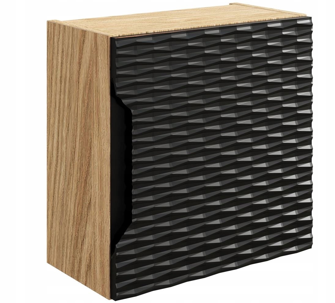 Szafka łazienkowa OCEAN 35 cm czarna dąb olejowany front 3D MDF wisząca kwadratowa