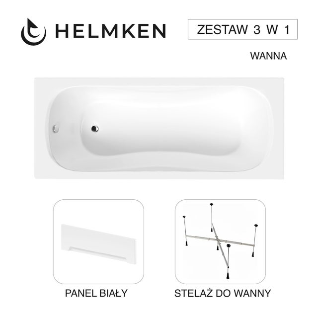 Wanna akrylowa Helmken Edelva 150 х 70 + Panel Biały + Stelaż uniwersalny do wanien Helmken 21230020 / 23094003-3S