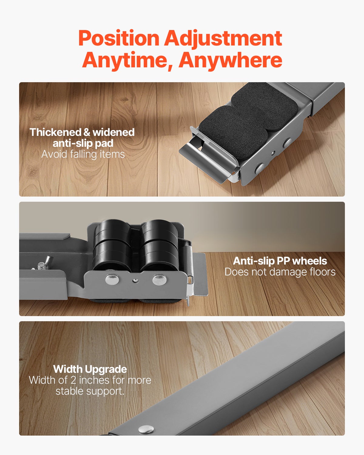 Roulettes Transport pour Appareils Électroménagers VEVOR 2PCS,Charge 149,7 kg,Base de Machine à Laver Mobiles,Déménageurs pour Réfrigérateurs,Gris - 4