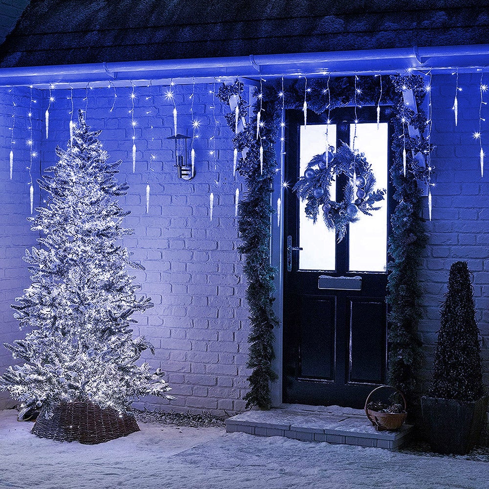 Guirlande Lumineuse en Cône de Glace Extérieur, 96 LED 16 Glaçons Guirlande Lumineuse Noel 8 Modes Bleu Connectables Décoration pour Avant-toit - 4