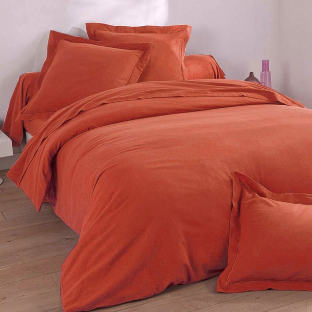 Housse de couette FLANELLE UNIE 200x200 orange terracotta en coton