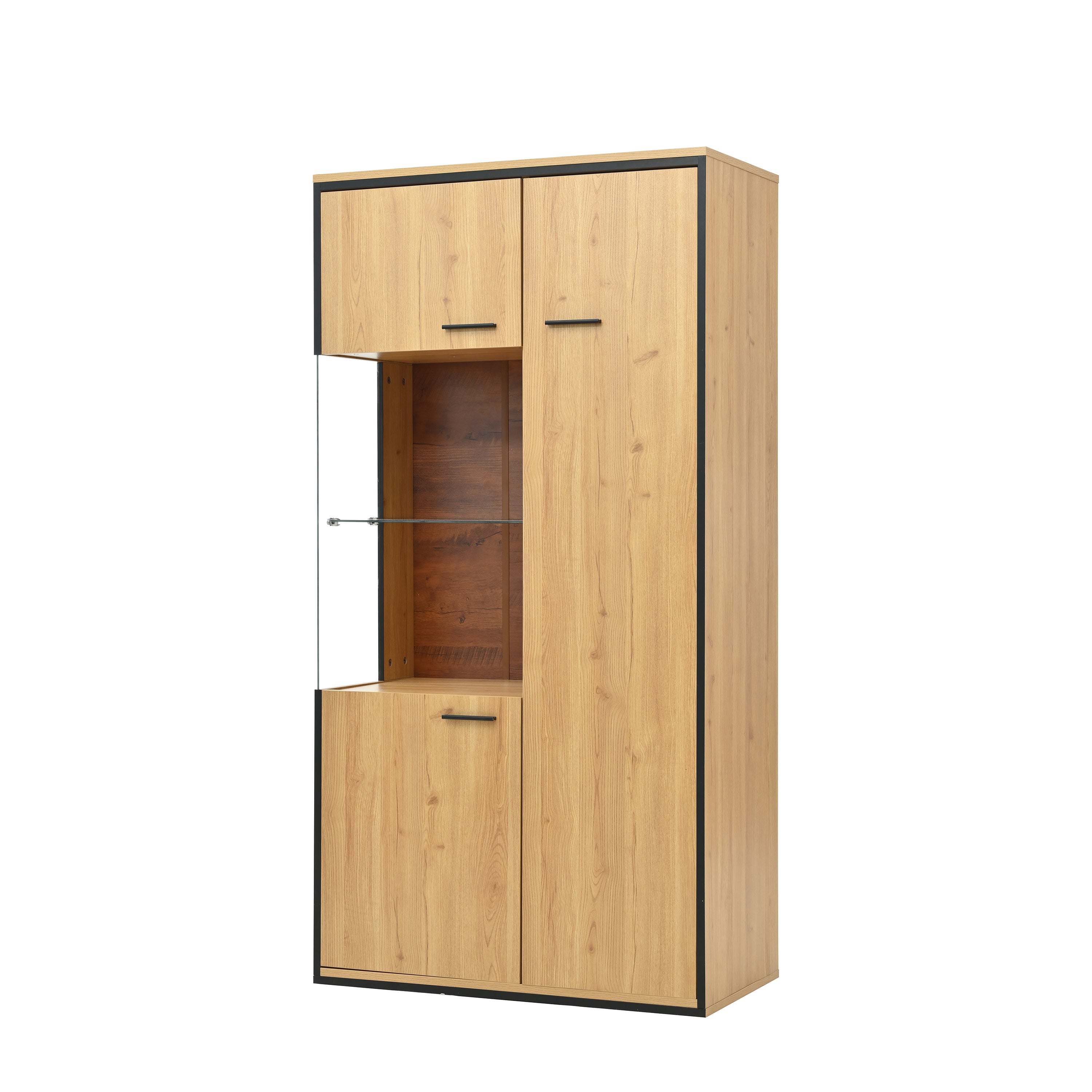 Vetrina in stile scandinavo con LED - 3 ante 8 scomparti - Naturale - 6