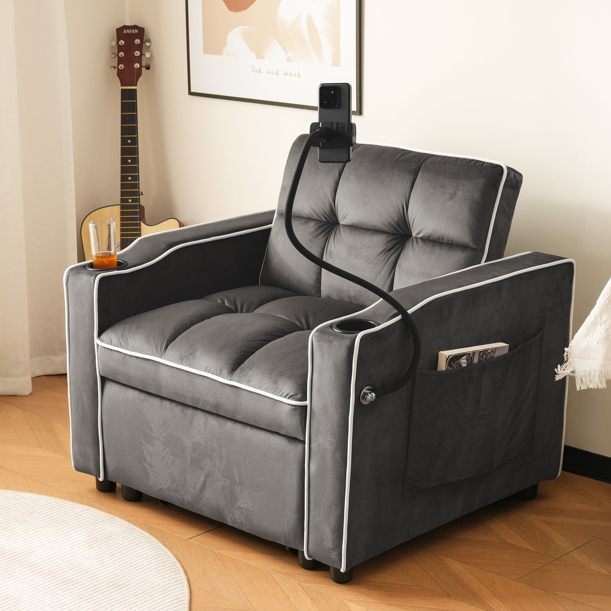Porte-Gobelets Pour Canapé Avec 8 Fentes - Coussin Organisateur Stable Pour Boissons, Snacks, Télécommande (Gris)