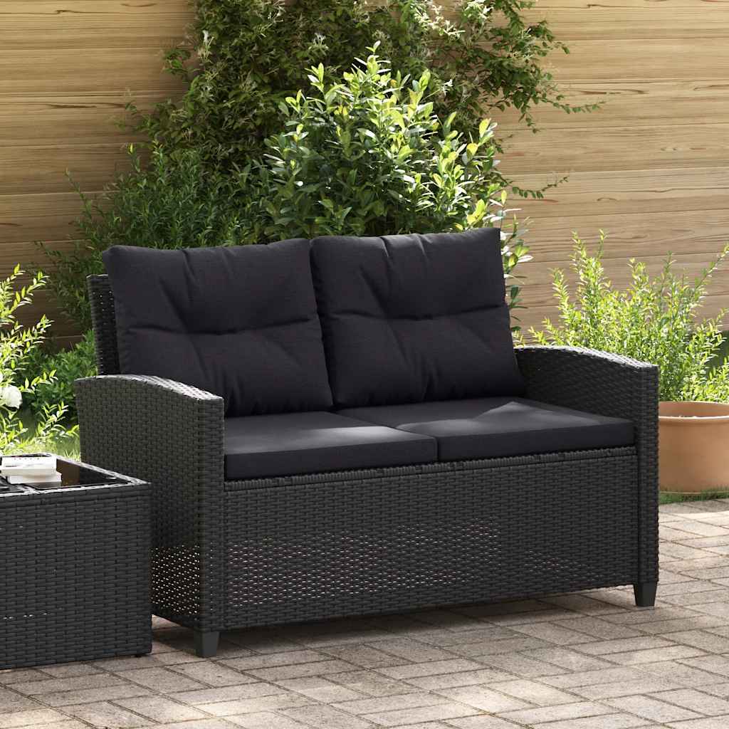 2-osobowa sofa ogrodowa z poduszkami, czarna, 124 cm, rattan PE vidaXL