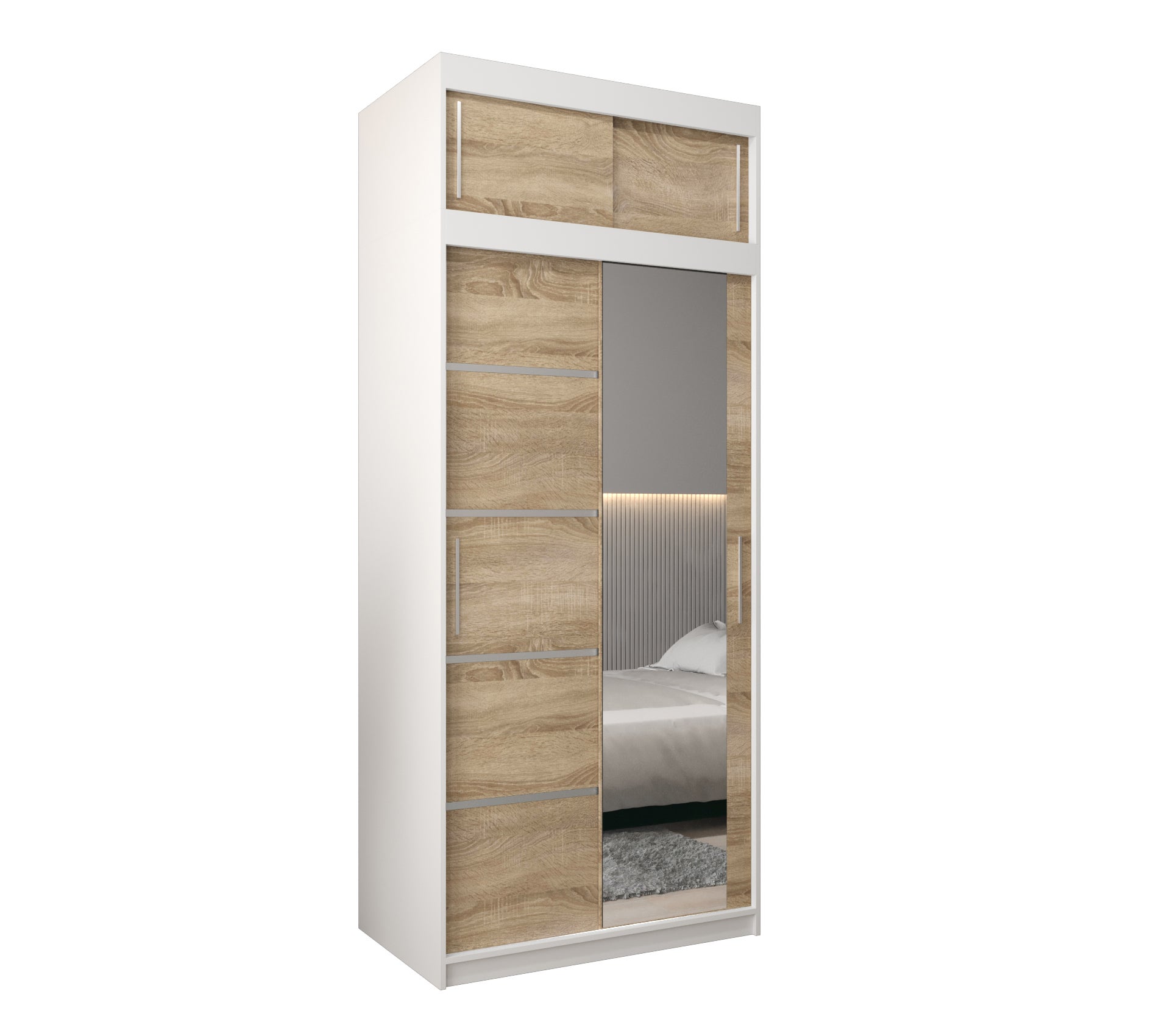 Szafa przesuwna z nadstawką garderoba Verona 2 100 x 62 x 240 cm Biały + Sonoma - Abiks Meble