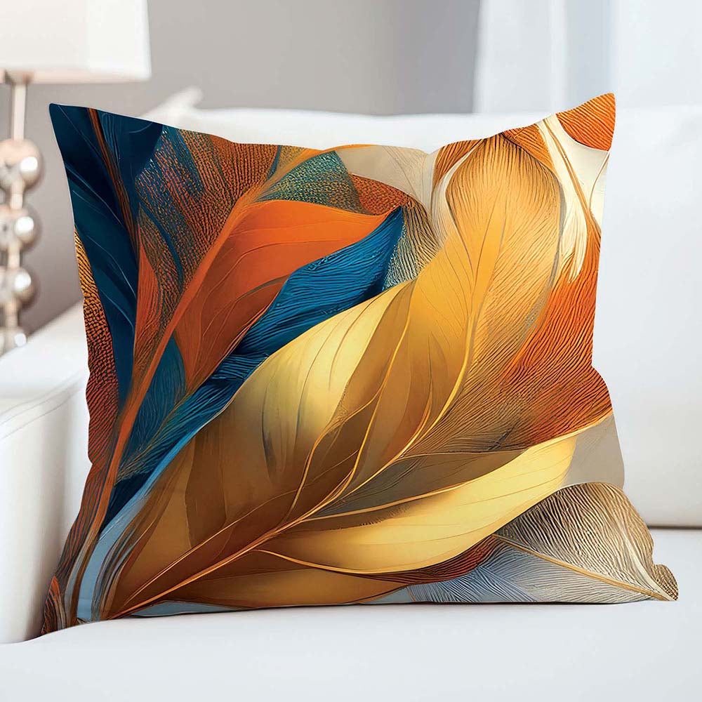 Poszewka satynowa 40x40 Aurelia w złote i niebieskie liście, Satynlove Premium - Darymex